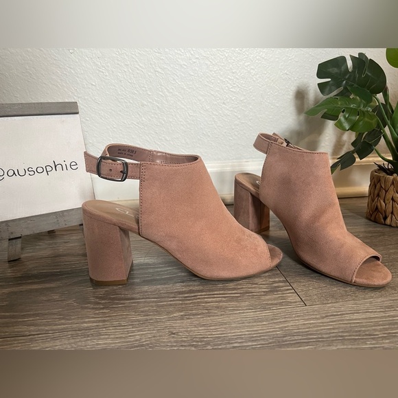 Chinese laundry pink suede-like chunky peep toe sandals size 8 - Picture 4 of 11